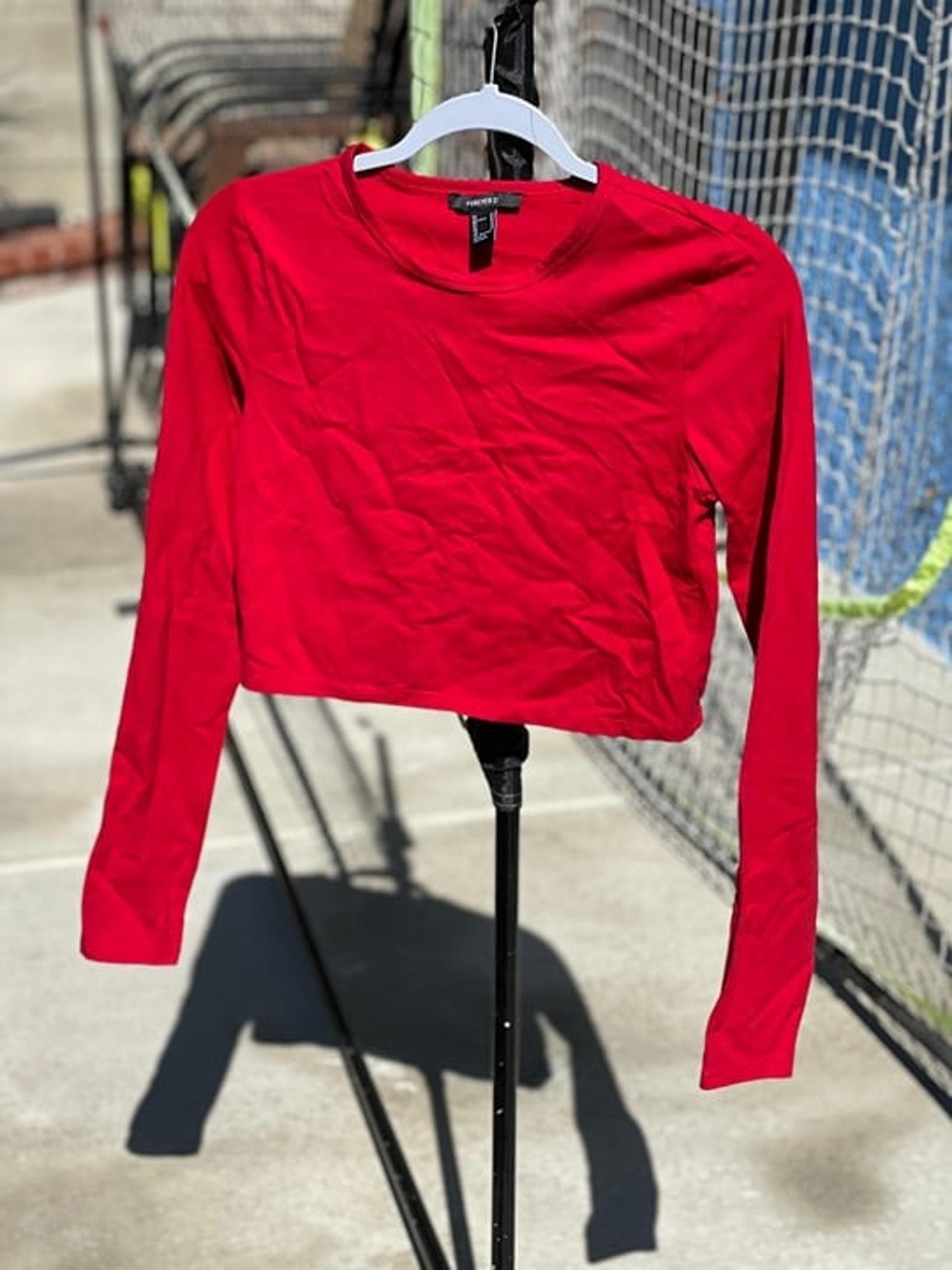 Forever 21 Red Long-Sleeve Cropped Top